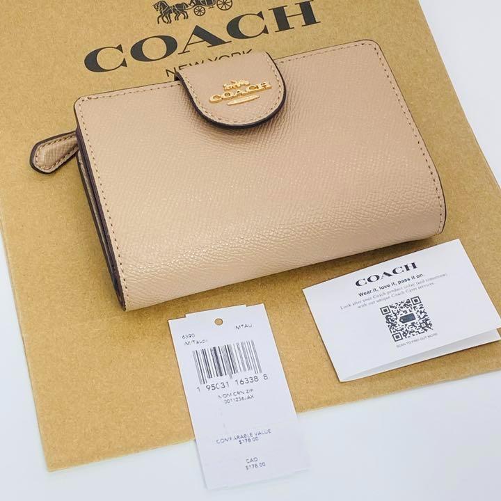 人気商品は 新品 Coach コーチ 二つ折り財布 Toupe ベージュ ジップ 折り財布 レディース Topplusmart Com