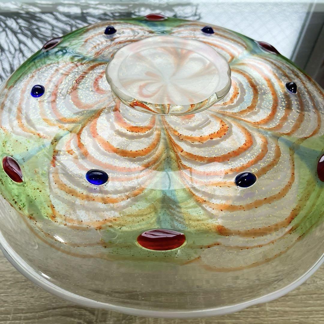 骨董　作家作品　象嵌　彩色　金彩釉　輪花　大皿　特大プレート　上野良樹