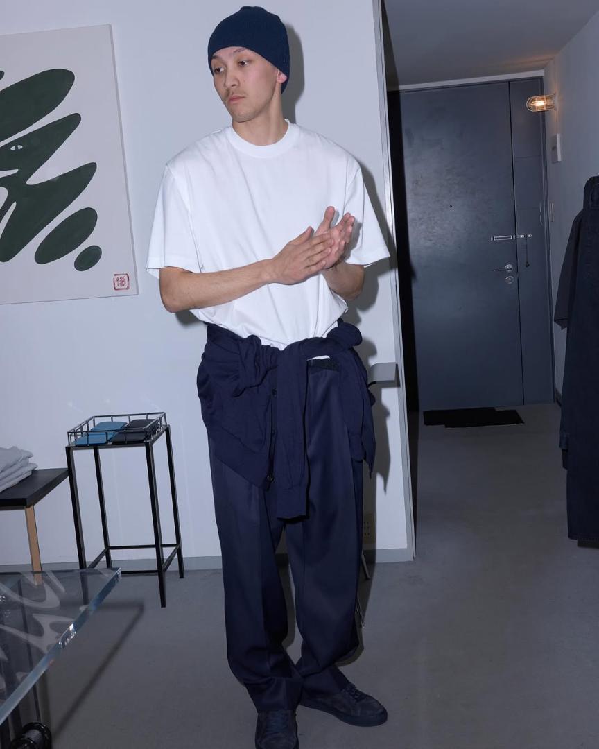 パンツ everyone two tuck wide twill trouser S