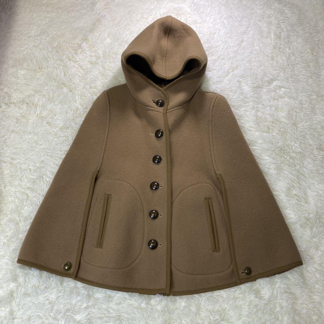 美品　マッキントッシュ　ケープ　ポンチョ　フード　ウール　キャメル