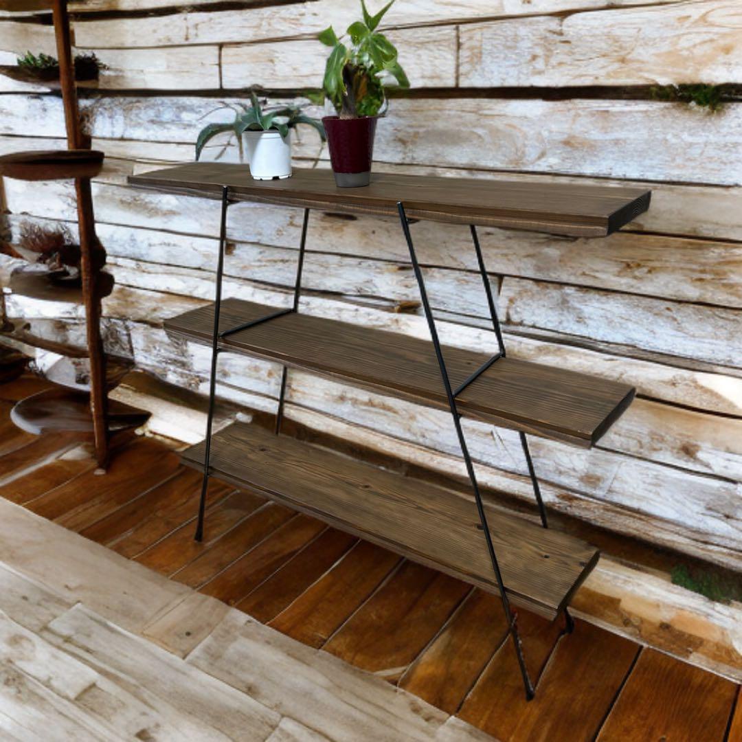 植物棚　インテリア　アガペ　グラキリス　木と金属の3段シェルフ　カフェ板