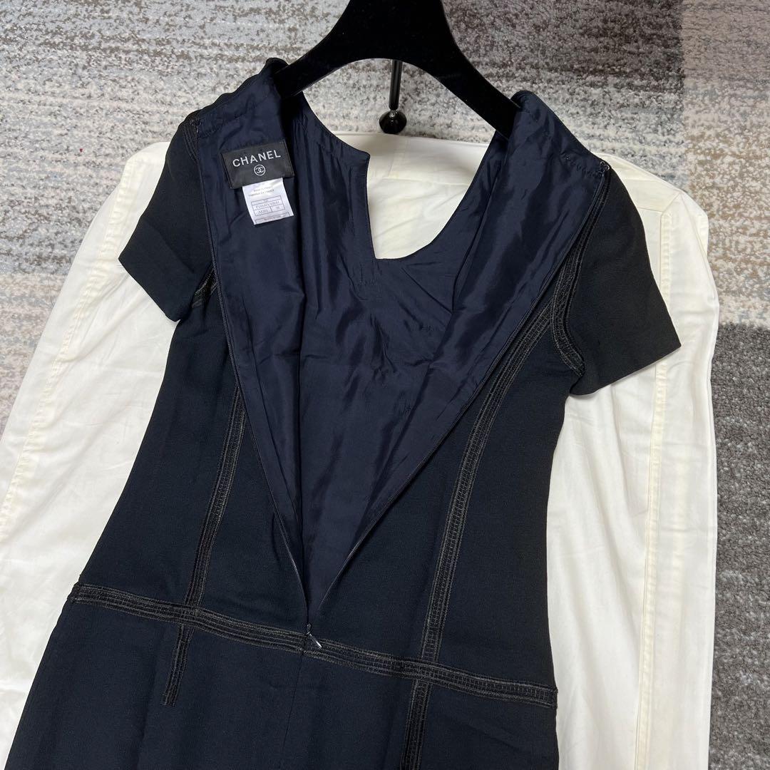 CHANEL カメリアボタン膝下丈ワンピース ヴィンテージ ブラック 38 M