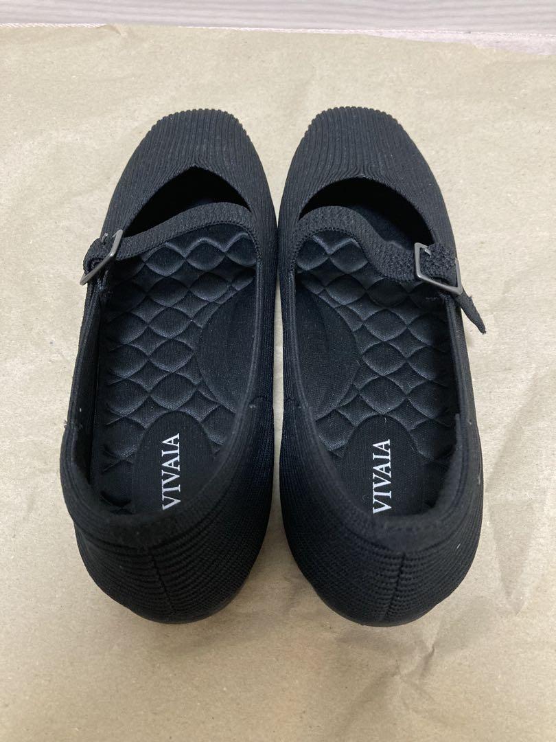 VIVAIA ブラックフラットシューズ ストラップ付き