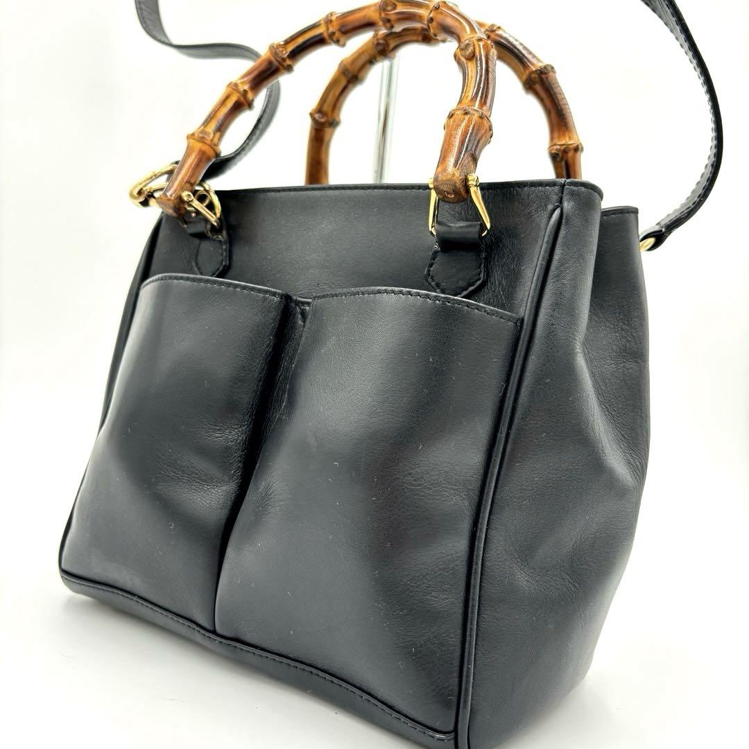 【毅ゴウ様専用】美品 グッチ 2way ハンドバッグ バンブー レザー ブラック