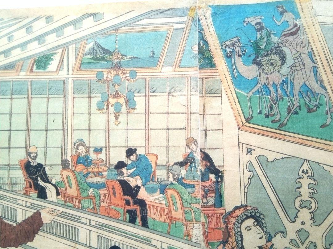 浮世絵、横浜異人商館之圖三枚綴り繋がってます。歌川貞秀画