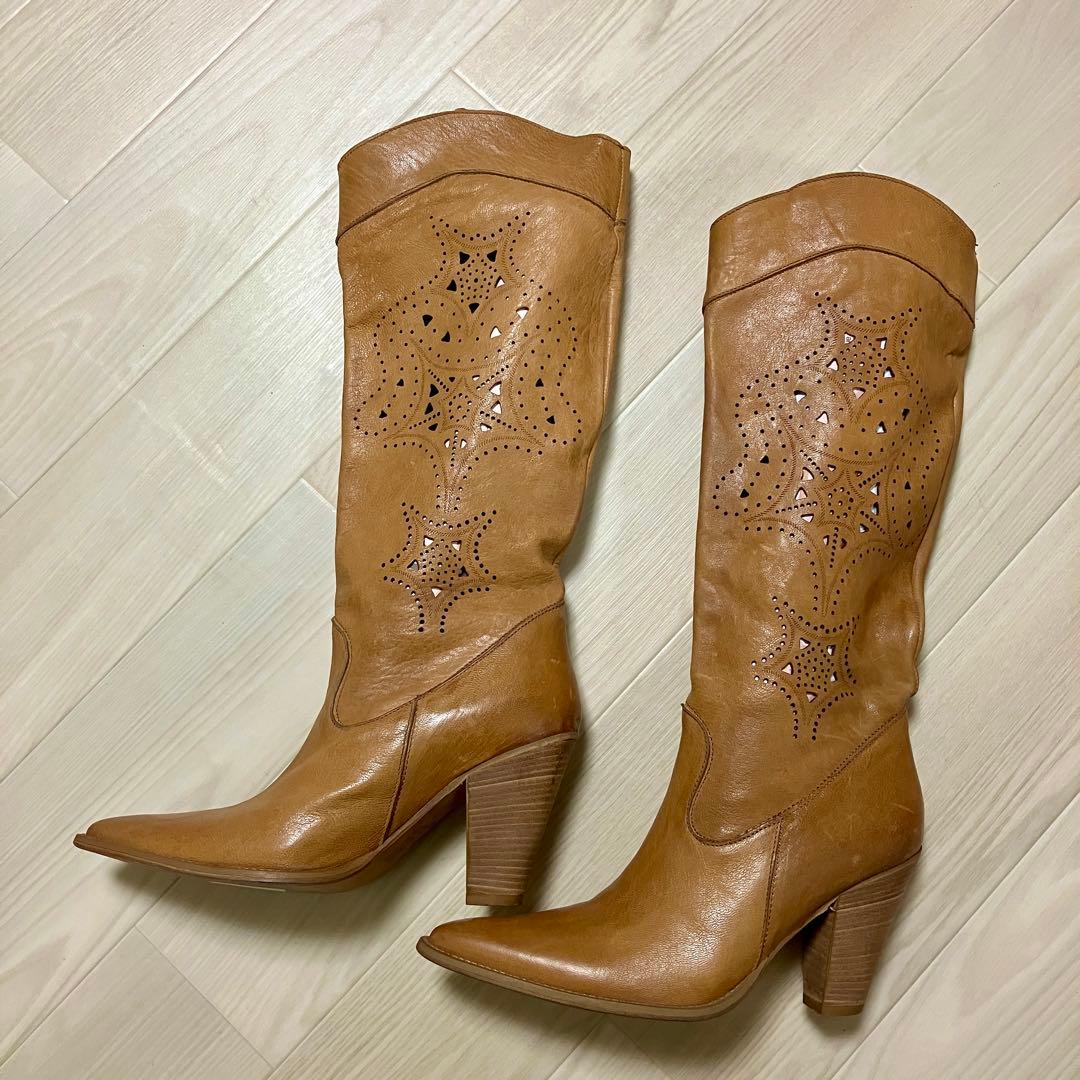 イタリア製レザー ロングブーツ 38 (25cm) イタリア製レザー ロングブーツ 38 (25cm)