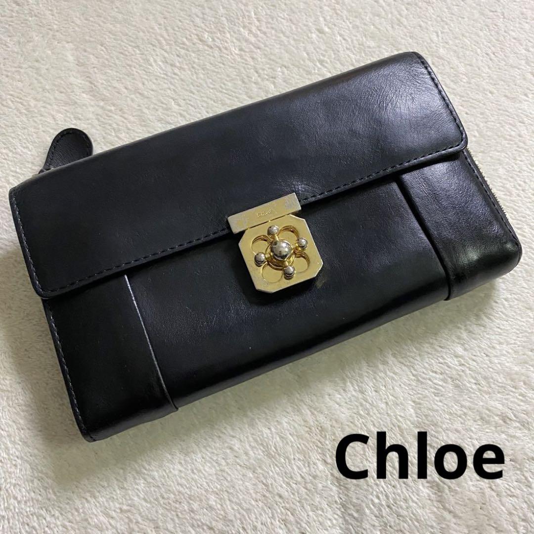 クロエ Chloe 長財布 黒 牛革 - メルカリ