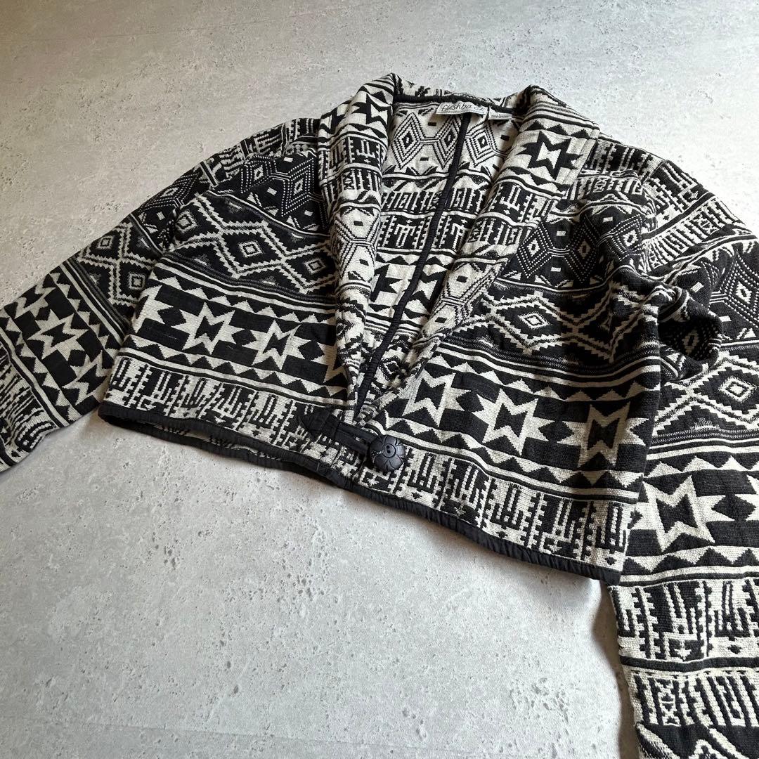 古着好き インド製 コットン ショート丈 ジャケット 幾何学模様 黒 SIZE WWW_SHINETEETH_COM