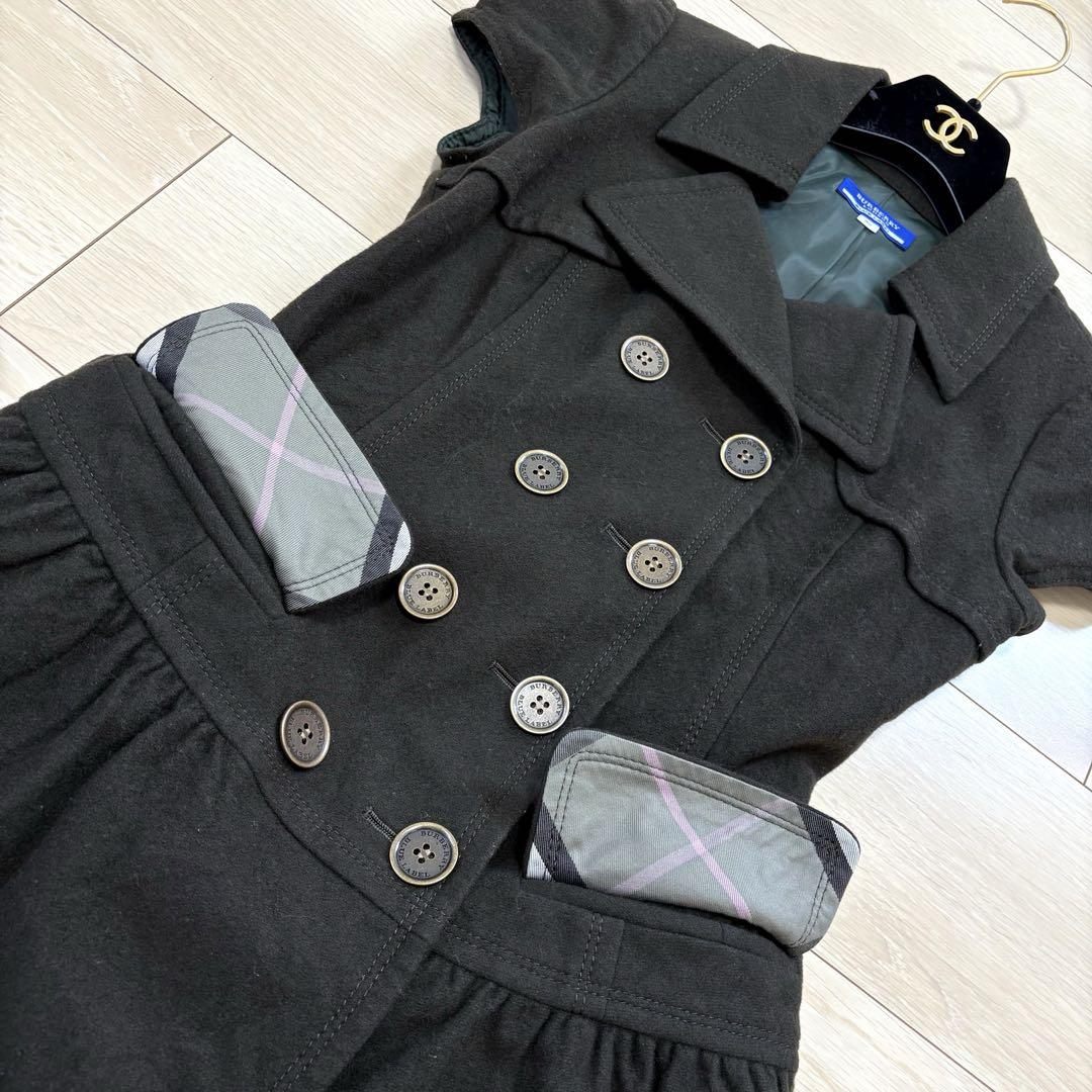 大人気✨美品 バーバリーブルーレーベル フレンチスリーブワンピース カーキ 36