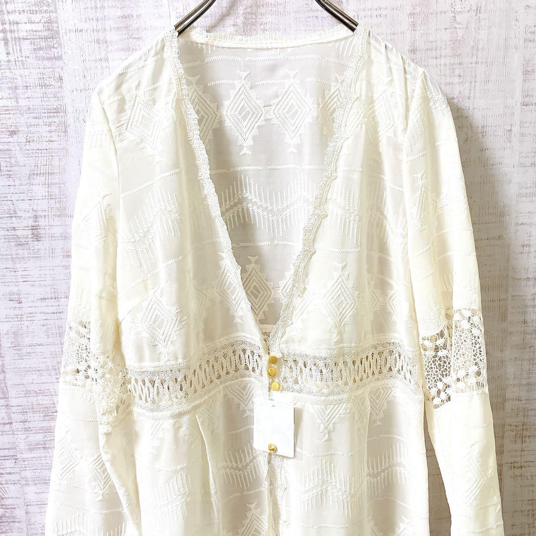 新品】 ローズバッド レース カーディガン ロング 金ボタン 長袖
