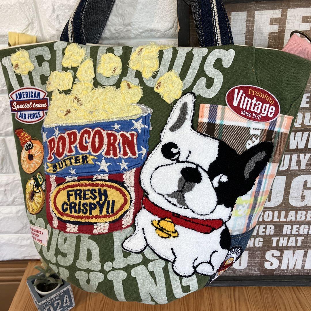 ハンドメイドバックデニムリメイクパッチワークフレブル丸底バケツトートバック