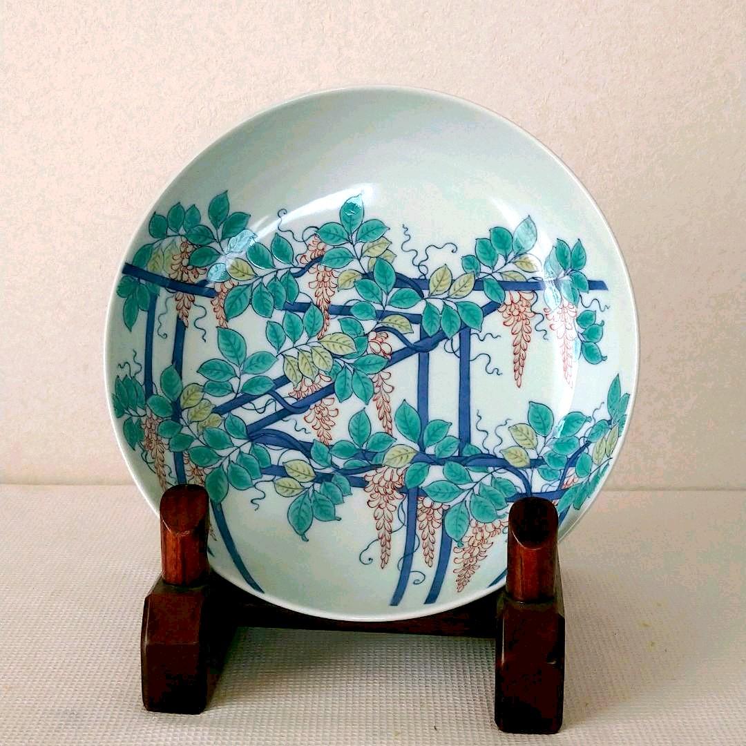 色鍋島龍仙窯　市川龍仙作　藤文七寸皿