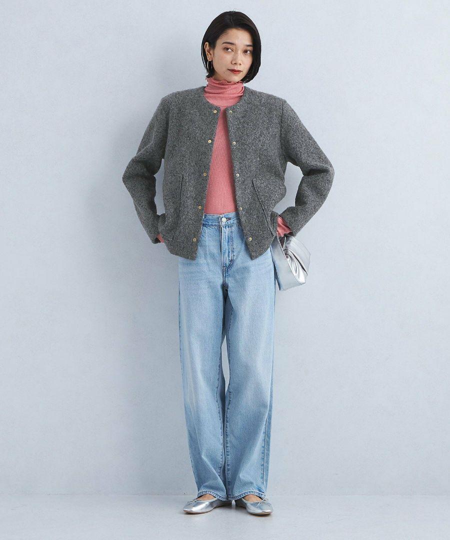 ユナイテッドアローズグリーンレーベル グレー ノーカラージャケット ウール混合