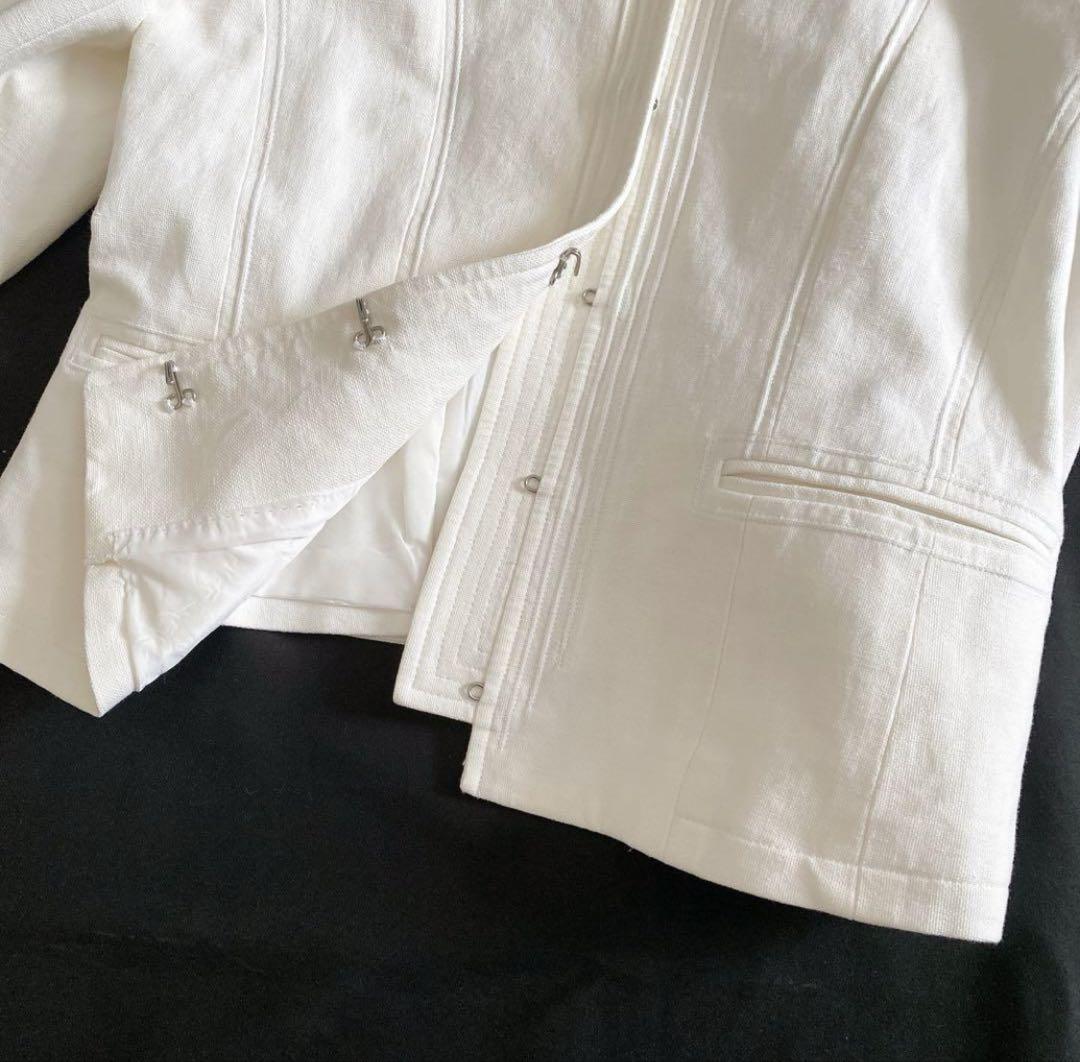 美品 セオリーリュクス リネンコットンノーカラージャケット ストレッチ M相当