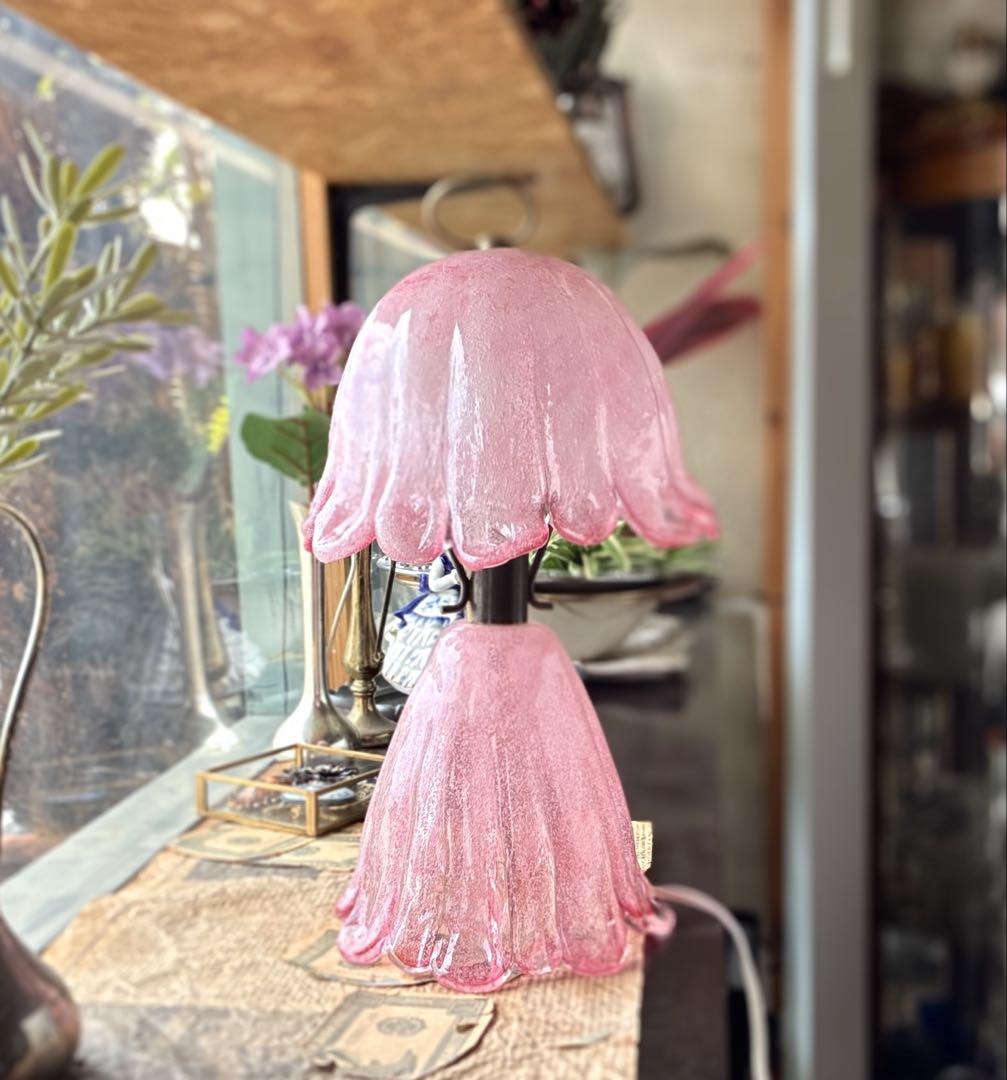 【オシャレ】 卓上ランプ 岩田工芸ガラス 卓上ランプ ガラス製 ピンク レトロ