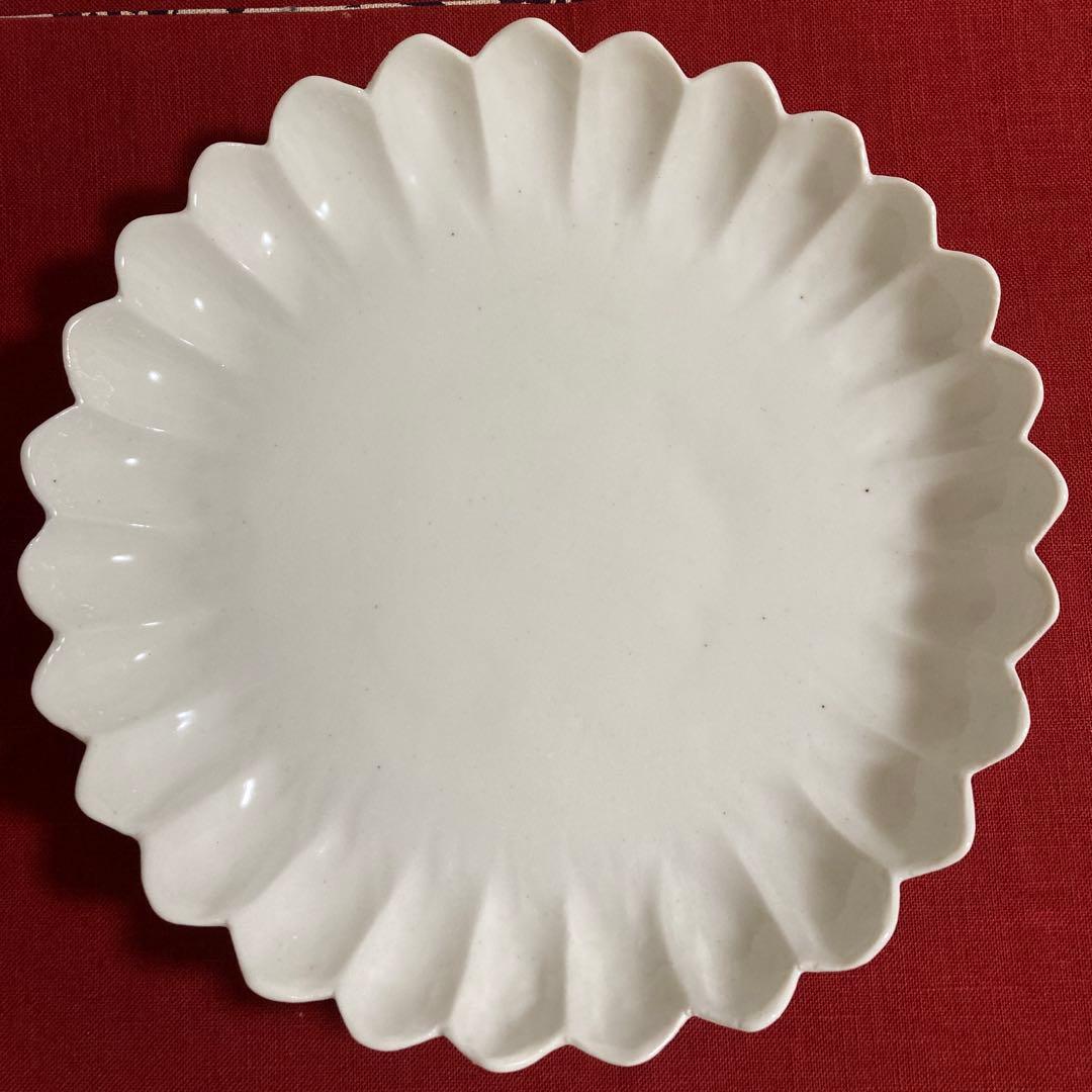 美濃焼　ひろ窯　藤井敬之作　白磁菊型平皿