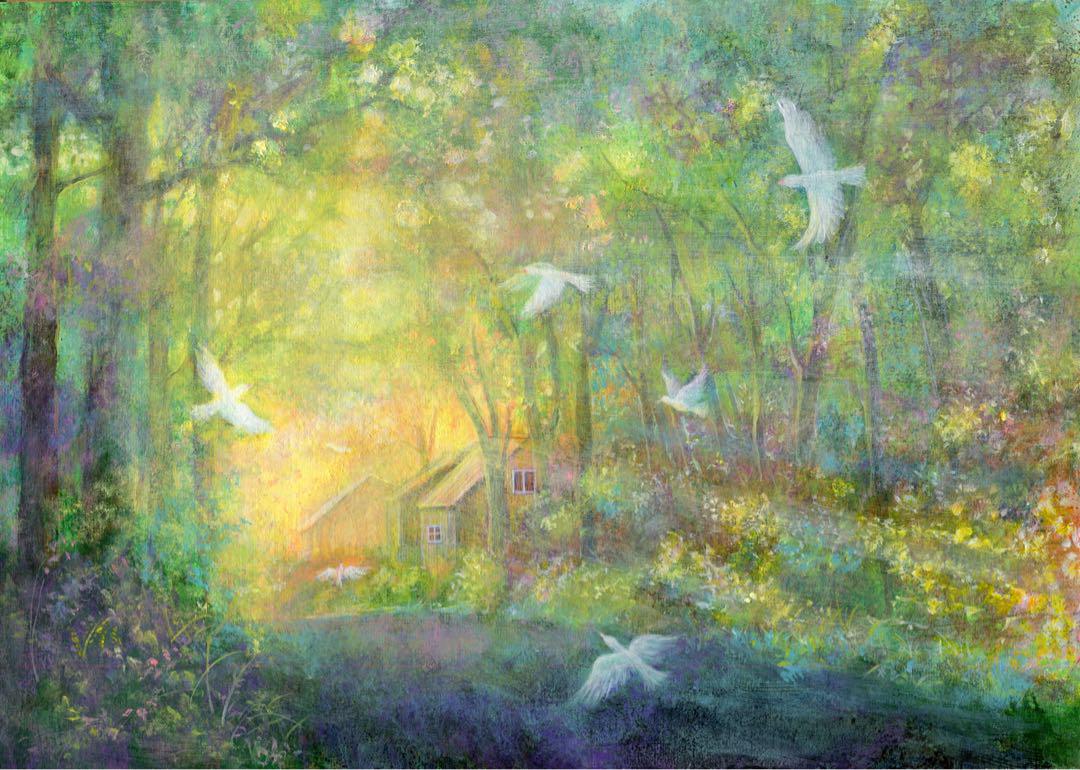 絵画　光に向かって　額縁無し　原画　A4サイズ