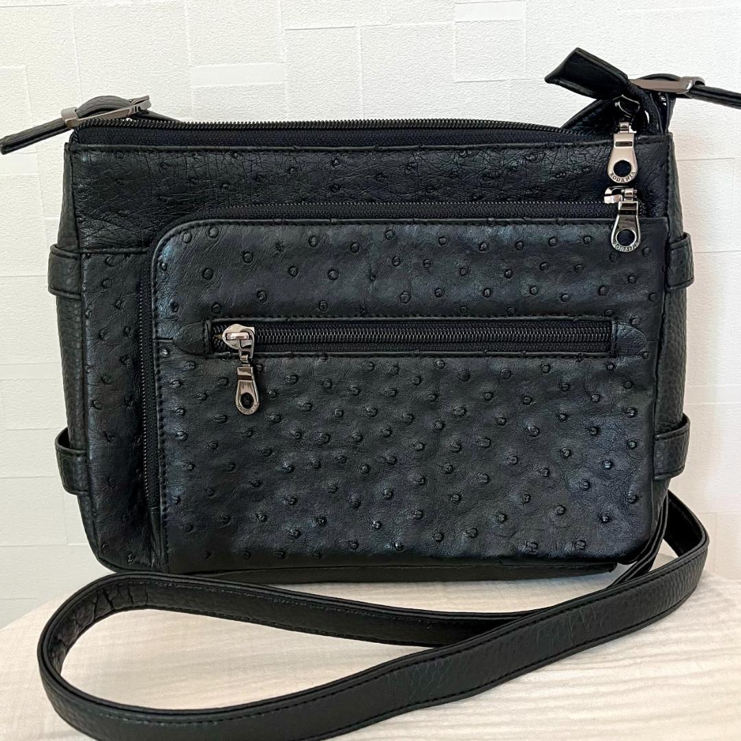 RODANIA ショルダーバッグ ハンドバッグ 2WAY 黒 オーストリッチ