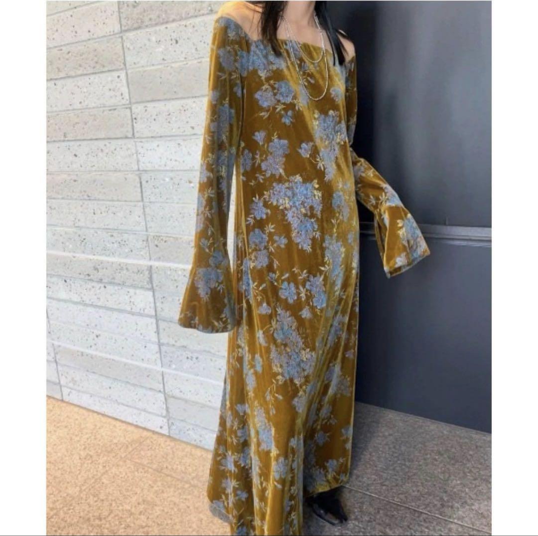 ワンピース AMERI FLOWER PRINT VELOUR DRESS