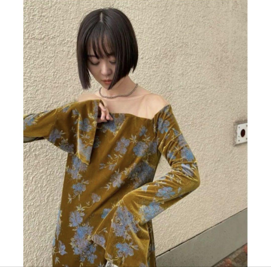 ワンピース AMERI FLOWER PRINT VELOUR DRESS
