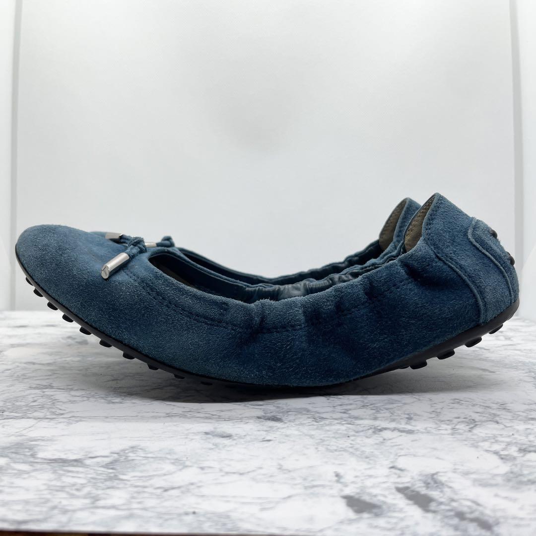 【良品】TOD'S☆フラットシューズ☆37(24cm)☆ブルー☆スウェード