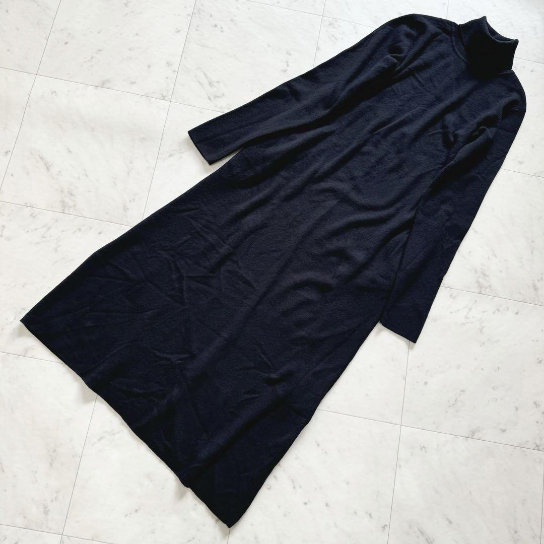 【美品】Whim Gazette ウィムガゼット ニットタートルネックワンピ 紺