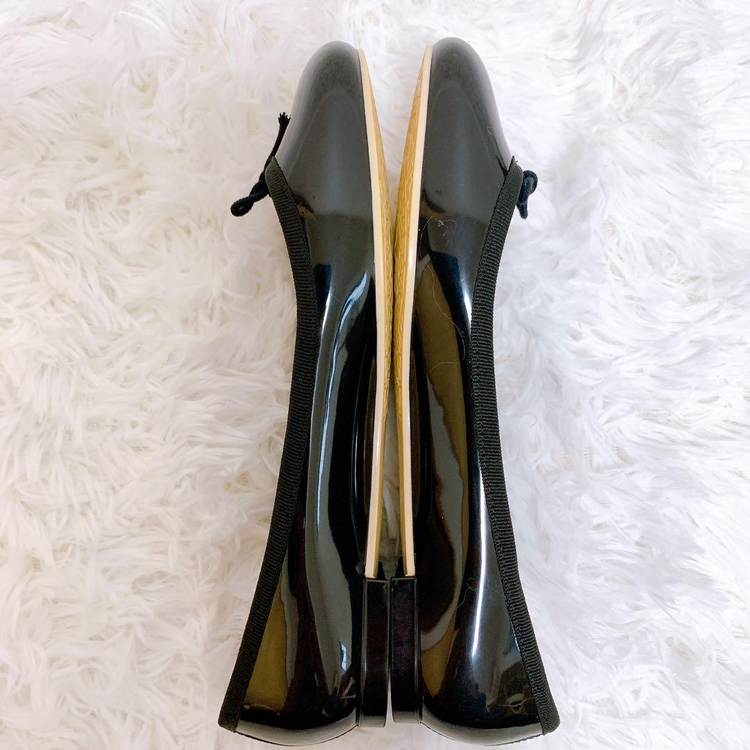 極美品 repetto バレーシューズ リボン ラバー エナメル 黒 24
