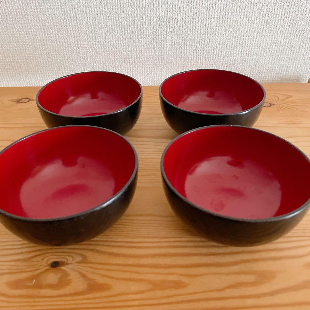 お椀漆塗り昭和レトロ4個セット民藝民芸品