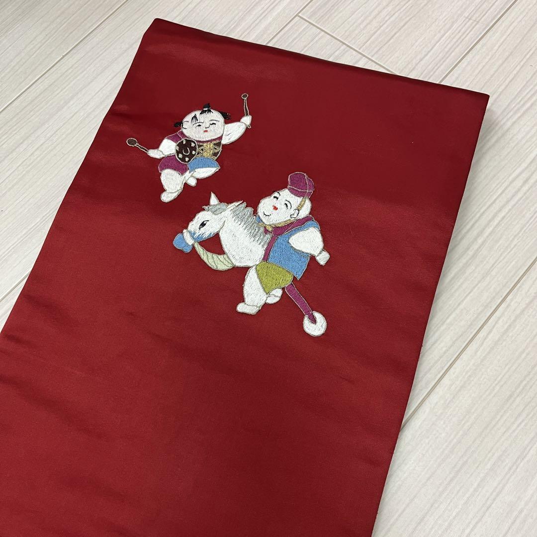 名古屋帯 アンティーク 唐子 刺繍 九寸 着物 着付け 和装 i-750