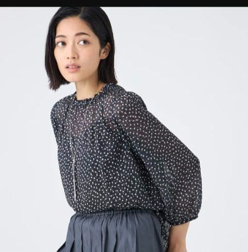 トランスワーク　カットジャガードドットプリント柄8分袖ブラウス 新品未使用