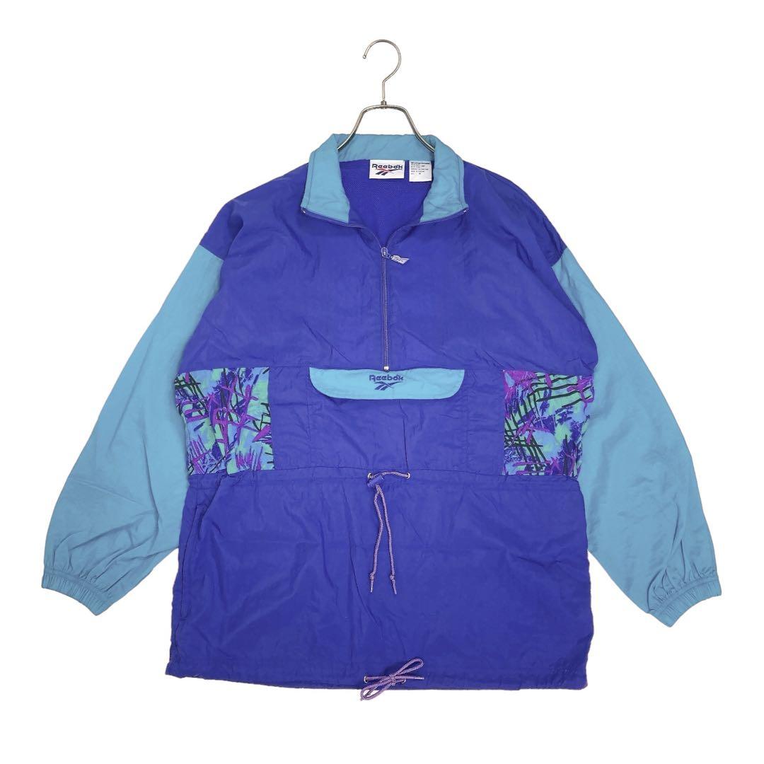 09M397◯ 90s Reebok ハーフジップ ナイロン アノラックパーカー