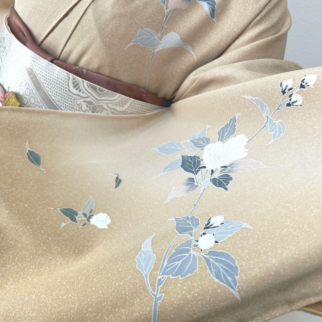 205 訪問着フルセット 正絹 ベージュ 薄茶 友禅 暈し たたき染め 三越扱い
