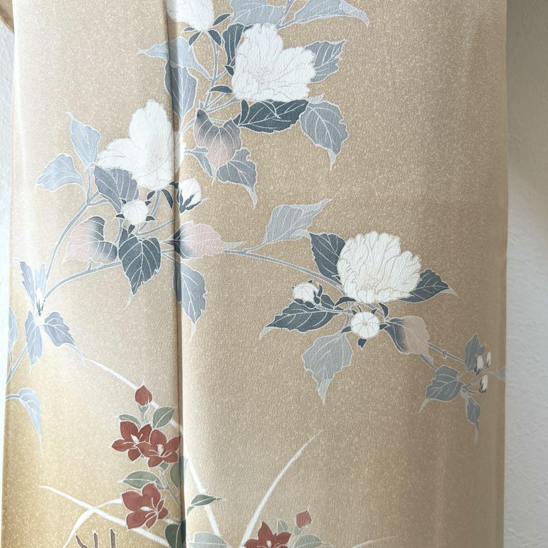 205 訪問着フルセット 正絹 ベージュ 薄茶 友禅 暈し たたき染め 三越扱い