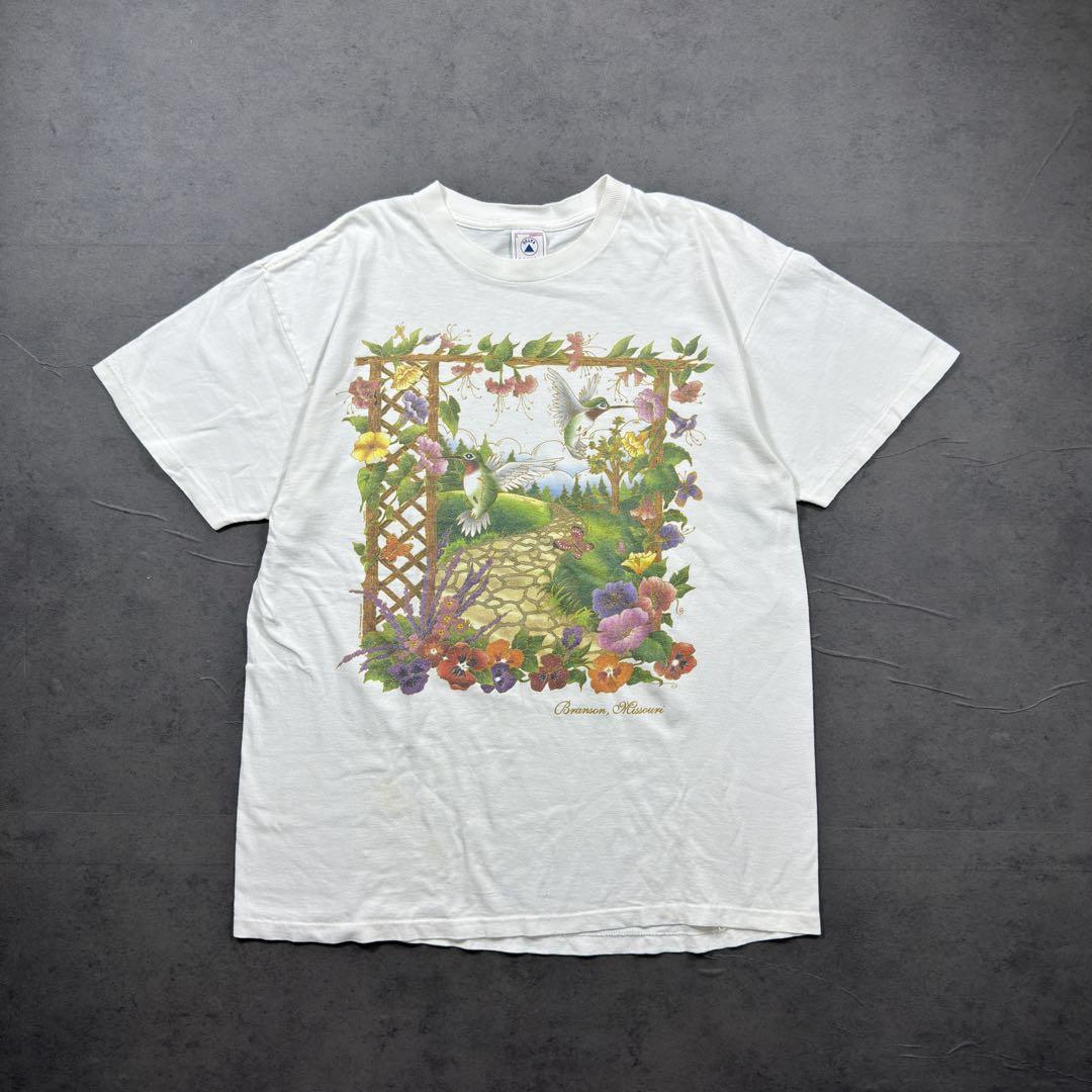 入手困難】90s 水彩画 アート 花柄 Tシャツ シングルステッチ