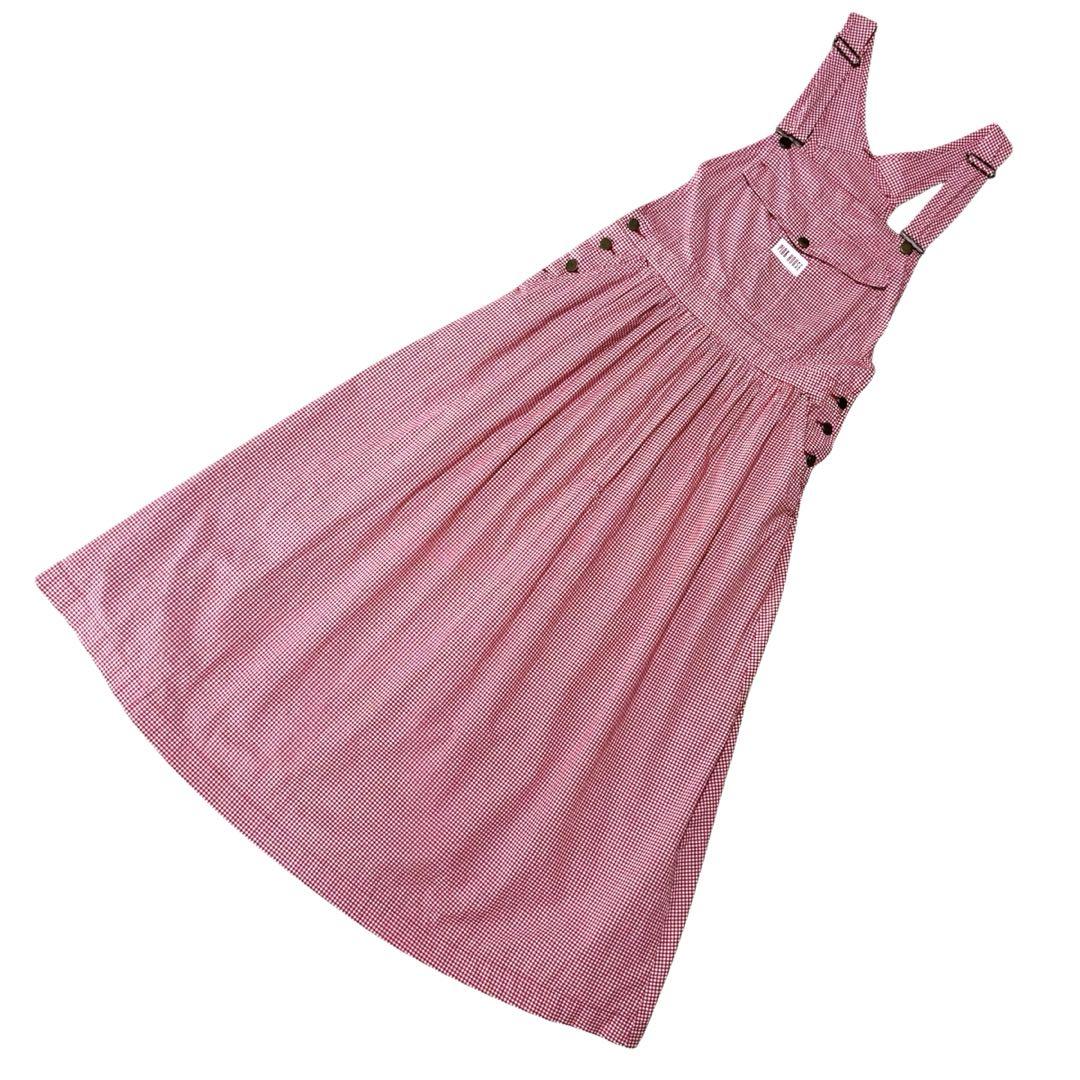 PINK HOUSE ギンガムチェックフレアロングワンピース ジャンパースカート PINK HOUSE ギンガムチェックフレアロングワンピース ジャンパー