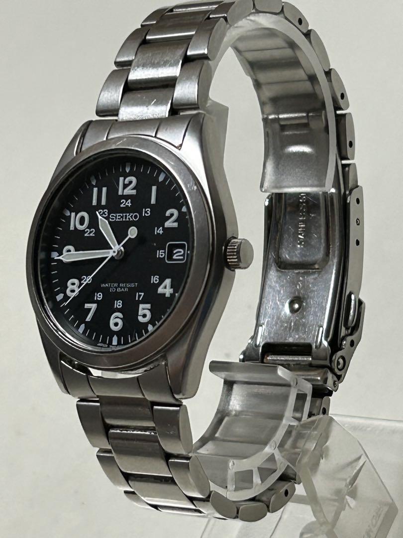 完動 SEIKO ミリタリー SBCA001 7N42-8260 ブラック文字盤