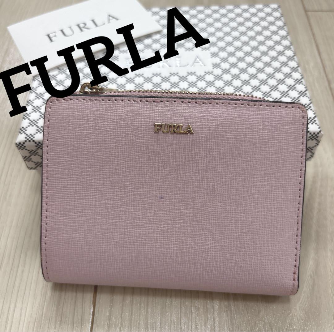 FURLA フルラ ピンク×ゴールド金具 二つ折り財布 コンパクト財布