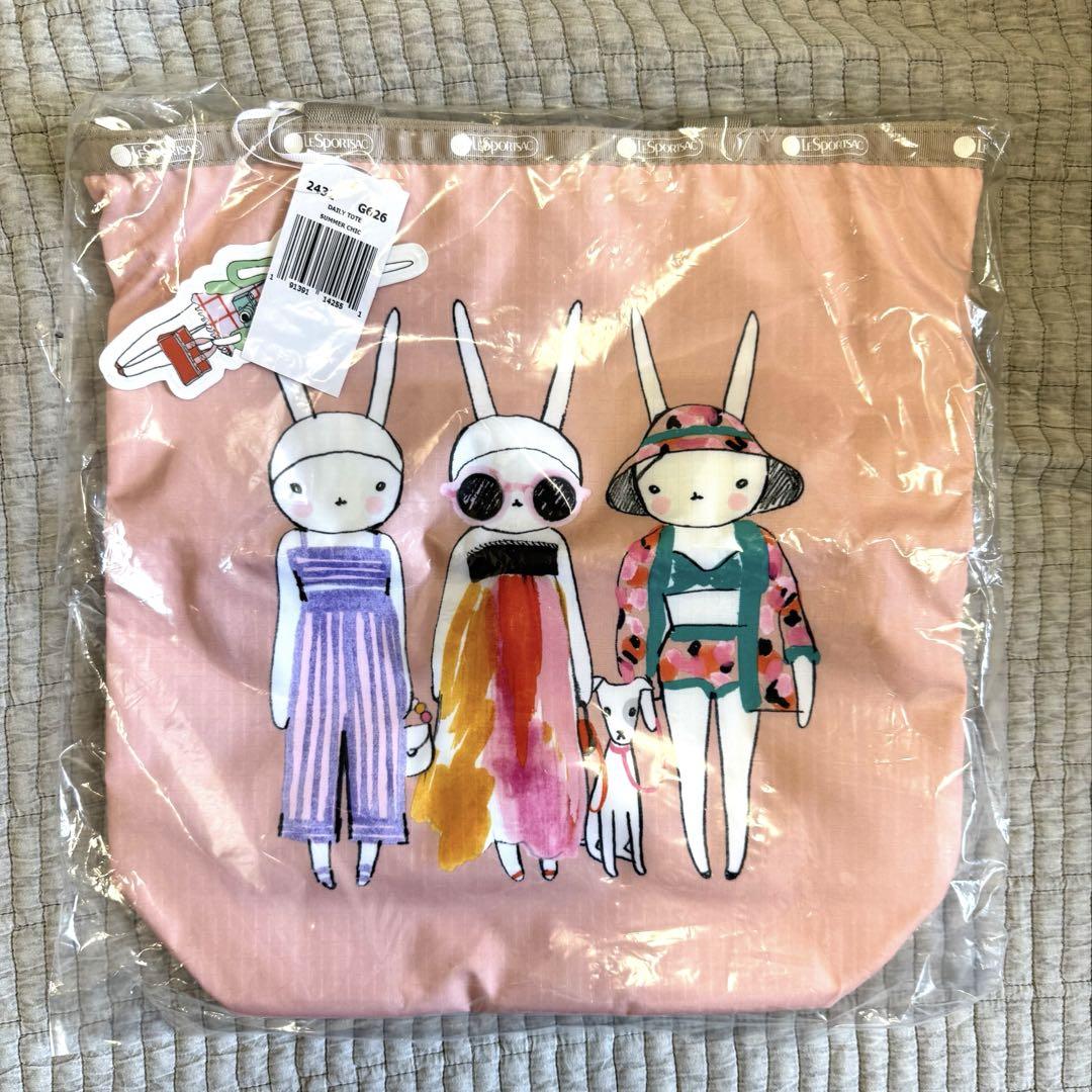 イラスト付きピンクトートバッグ