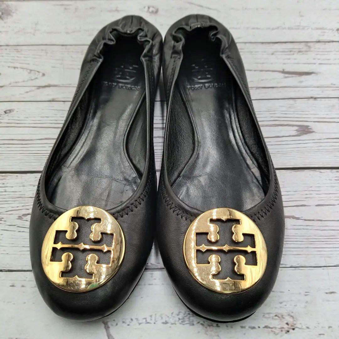 Tory Burch　トリーバーチ　24.5　バレエシューズ　金具　Tロゴ　黒