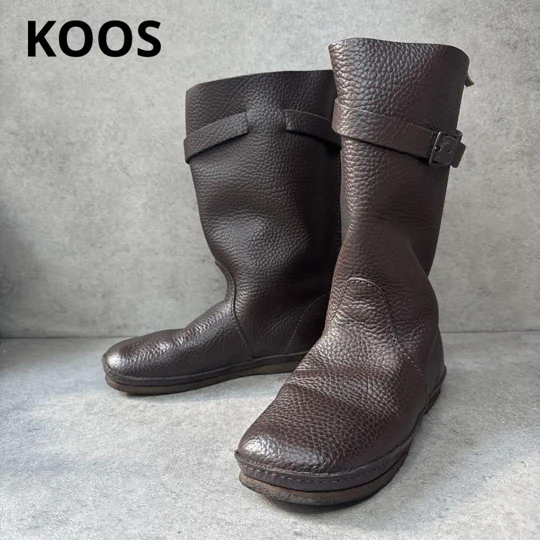 美品!【コース】KOOS ミドルブーツ レザー シボ革ブラウン 35