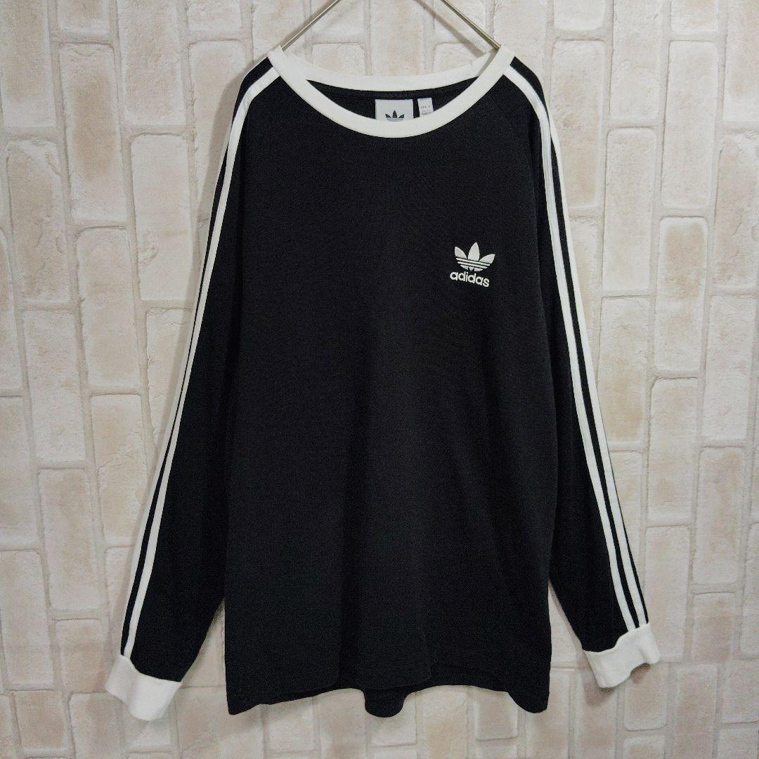アディダス　adidas　Tシャツ　長袖　ロンT　黒　白