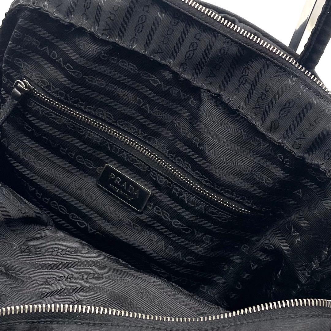 美品✨プラダ ミニボストンバッグ ナイロン レザー 三角ロゴ カデナ ブラック