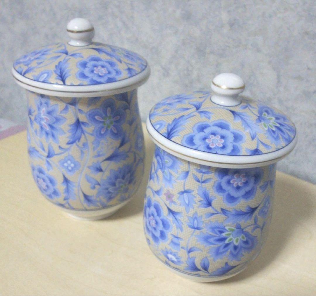 1本日限定値下未使用美濃焼庫山窯前畑陶器煌彩更紗蓋付組湯呑ペア2客セット木箱入