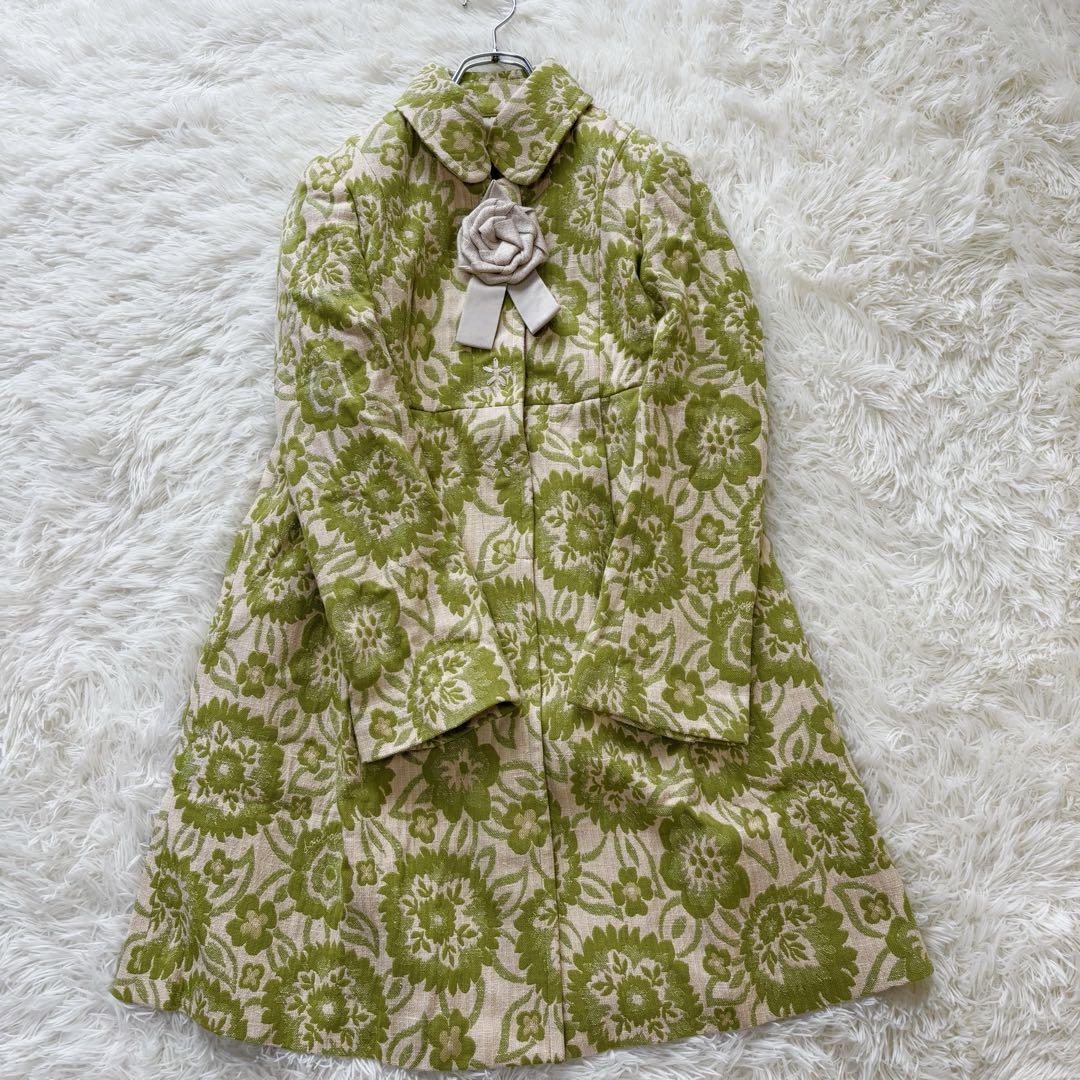 Lois CRAYON ✨新品　コサージュ付　総刺繍　花柄　比翼コート　Aライン