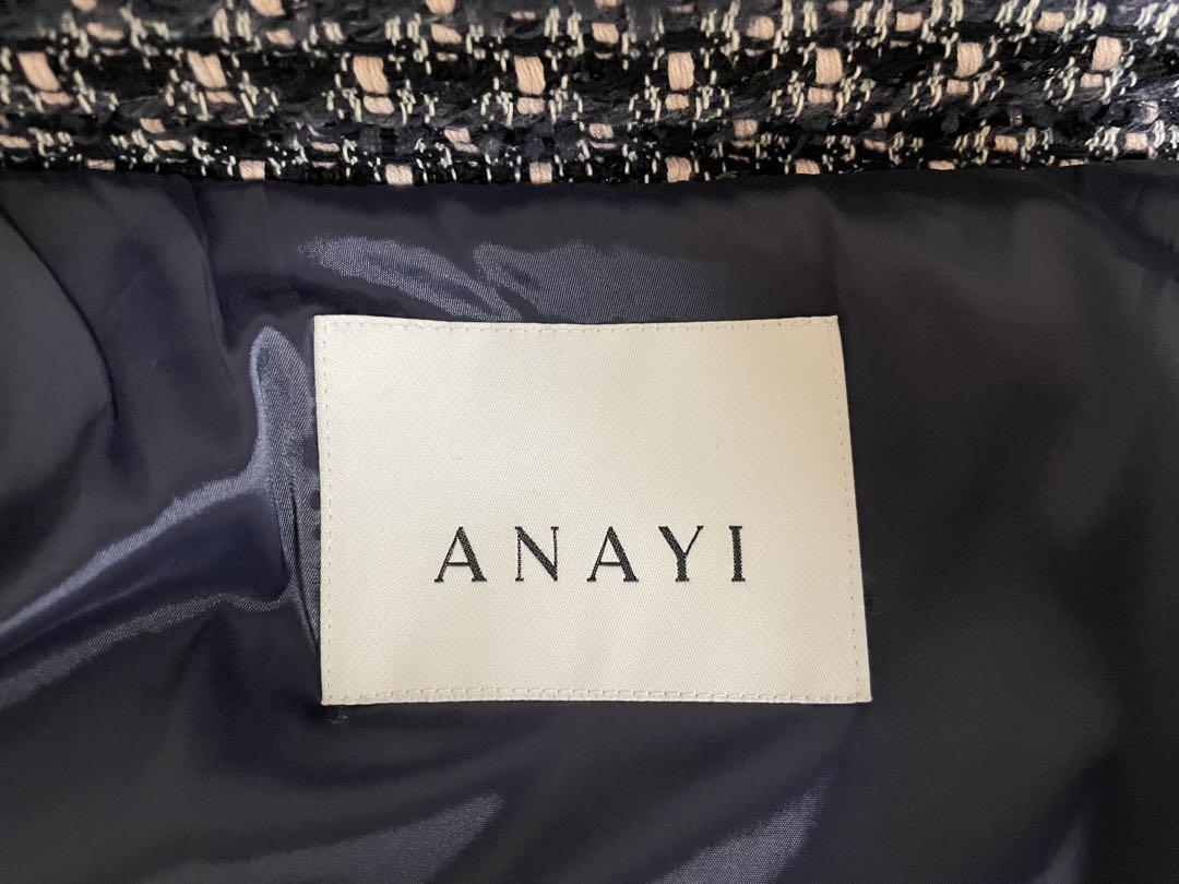 ANAYI ネイビーダウンジャケット アナイ ANAYI ダウン ジャケット 36 ネイビー ツイード