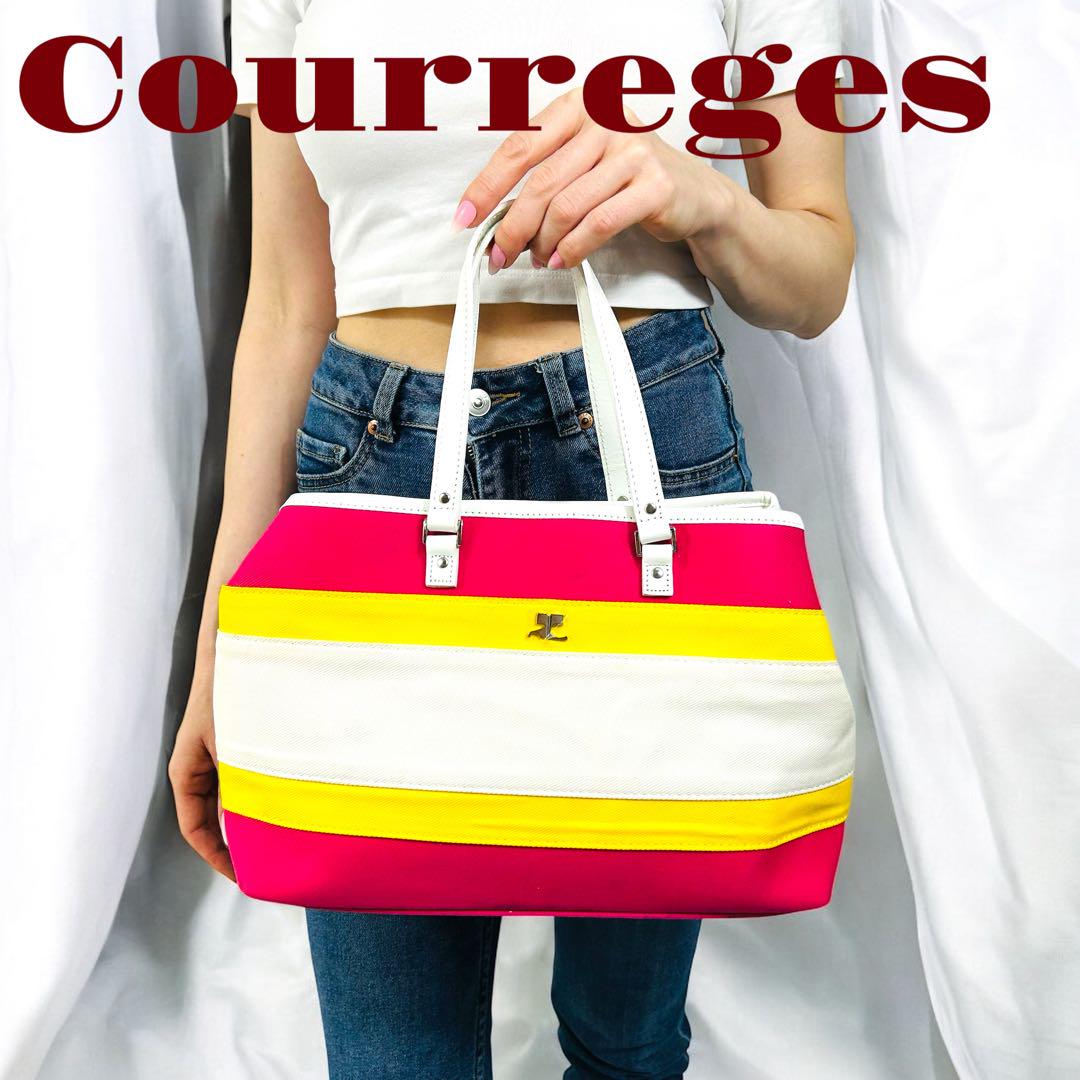 Courreges クレージュ　ストライプトートバッグ