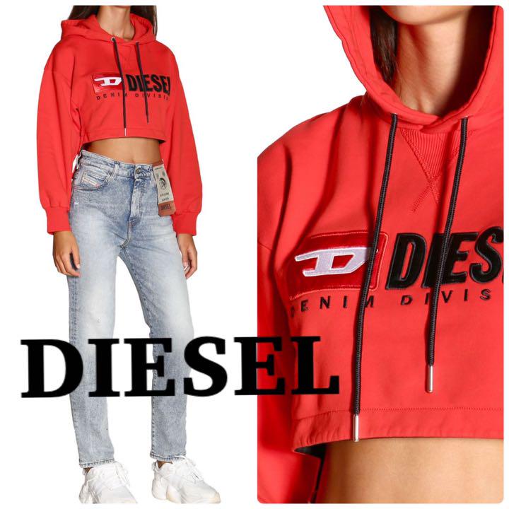 日本未入荷DIESEL パーカー レッド赤 フード付き ショート丈