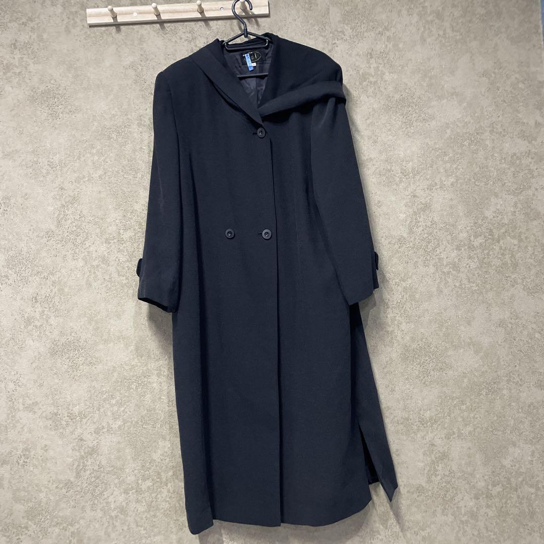黒のダブルブレストロングコート ブラックダブルブレスト ロングコート