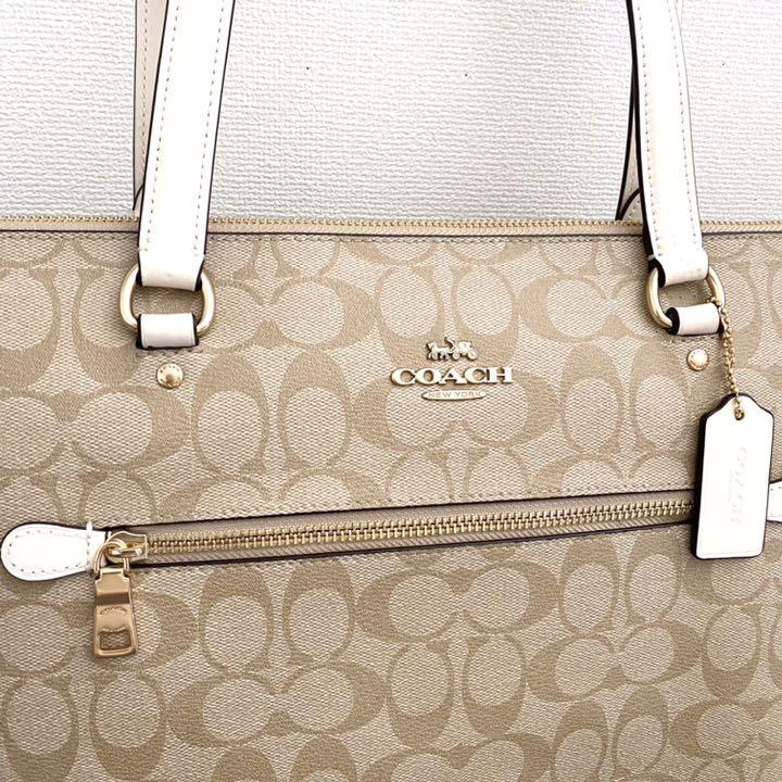 新品☆ COACH(コーチ)ホワイト シグネチャー レザー トートバッグ
