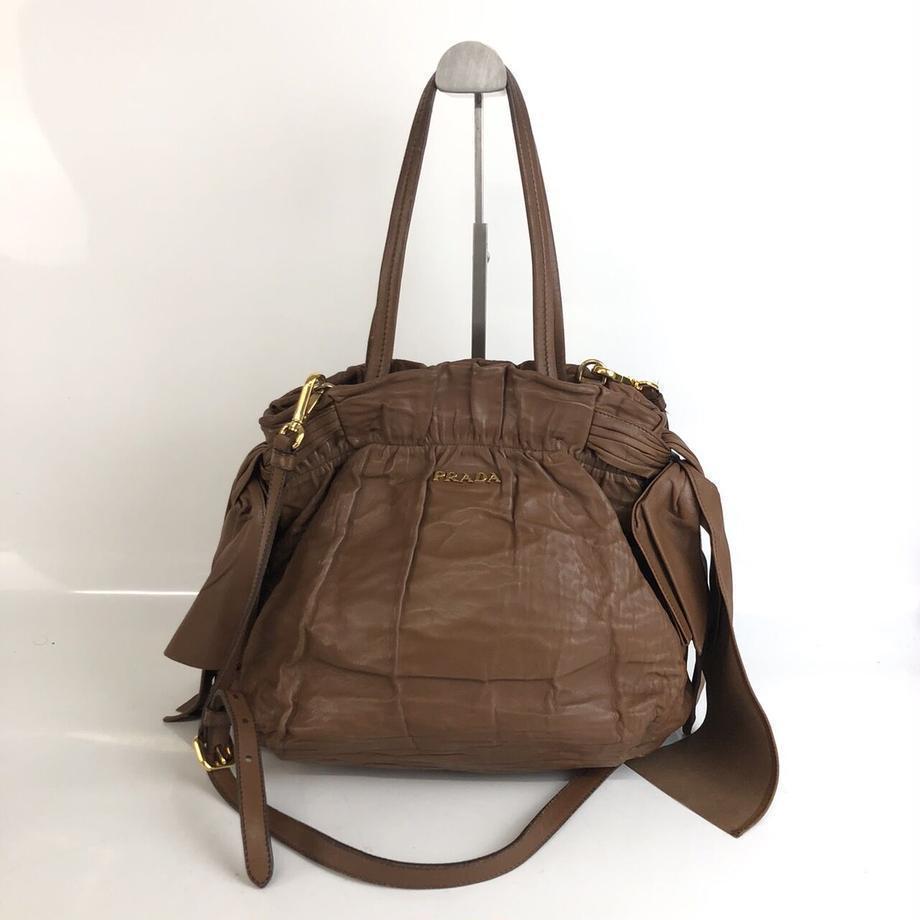 PRADA プラダ レザー 2way ハンドバッグ ショルダーバッグ ブラウン